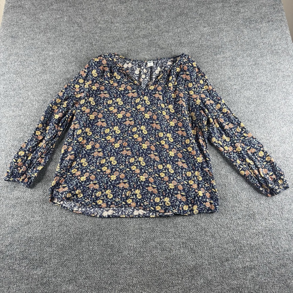 Old Navy Blouse Womens XL Blue Floral V Neck Long Sleeven Top Boho Cottagecore